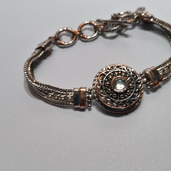 Triple Strand Italian Charm Bracelet Rhinestone Vintage 7"-9" - Picture 5 of 5